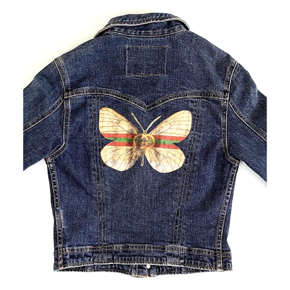 HARD TAIL Blue Denim Button Closure Butterfly Jean Jacket Womens Sz Small USA - Picture 1 of 11